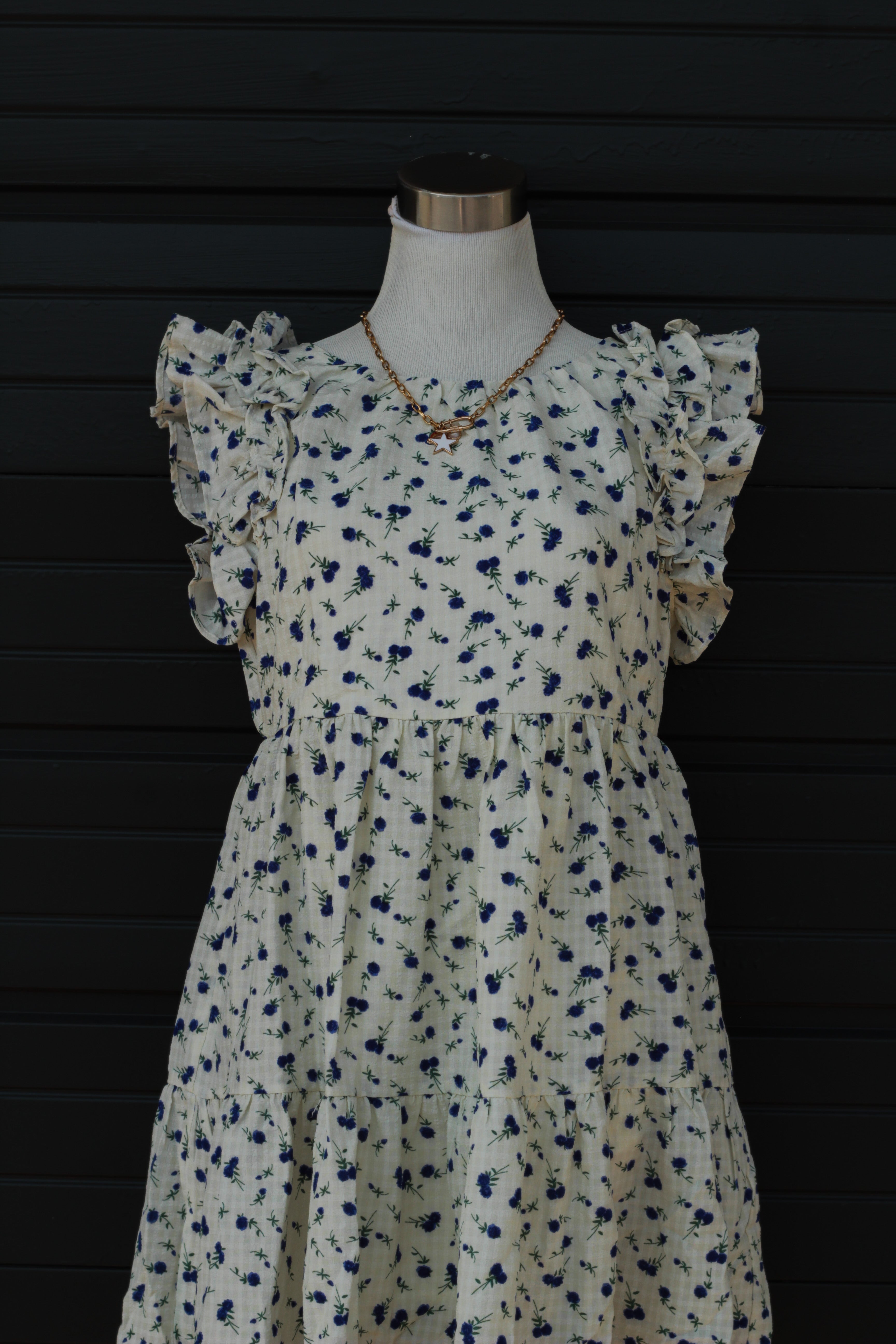 PRETTY FOLLIES IVORY/BLUE FLORAL DRESS